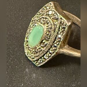Vintage-Inspired Silver Ring with Green Stone